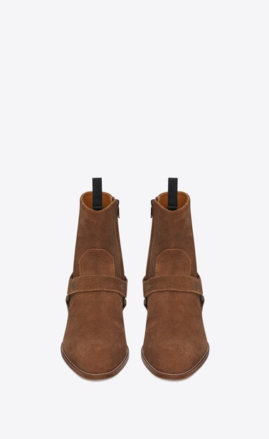 wyatt 40 steigbügel-stiefel aus schwarzem, gewachstem veloursleder